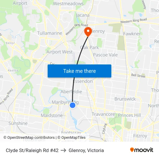 Clyde St/Raleigh Rd #42 to Glenroy, Victoria map