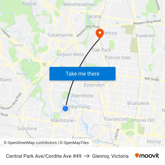 Central Park Ave/Cordite Ave #49 to Glenroy, Victoria map