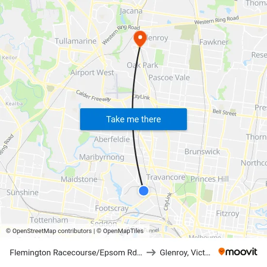 Flemington Racecourse/Epsom Rd #30 to Glenroy, Victoria map