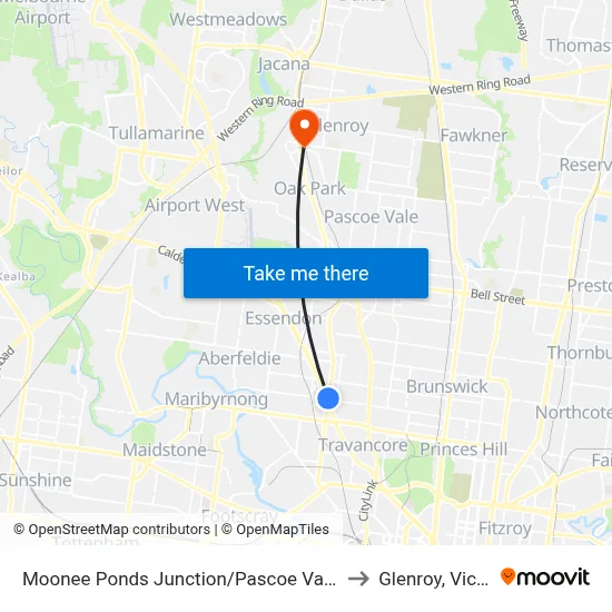 Moonee Ponds Junction/Pascoe Vale Rd #32 to Glenroy, Victoria map