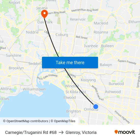 Carnegie/Truganini Rd #68 to Glenroy, Victoria map