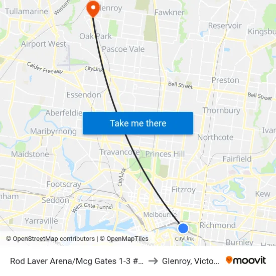 Rod Laver Arena/Mcg Gates 1-3 #7b to Glenroy, Victoria map
