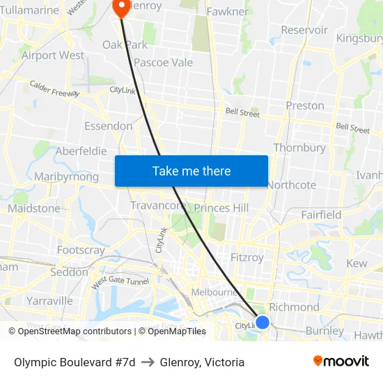 Olympic Boulevard #7d to Glenroy, Victoria map