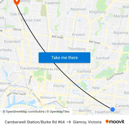 Camberwell Station/Burke Rd #64 to Glenroy, Victoria map