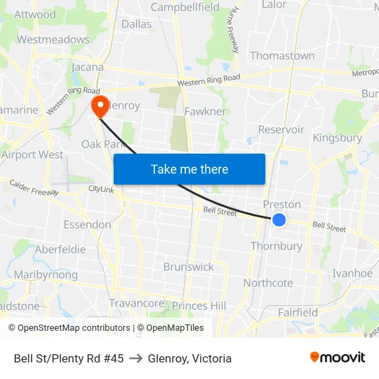 Bell St/Plenty Rd #45 to Glenroy, Victoria map
