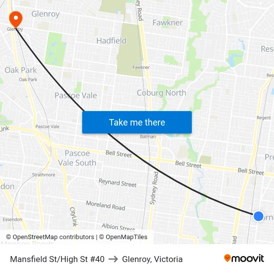 Mansfield St/High St #40 to Glenroy, Victoria map