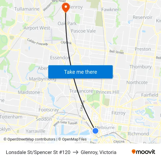 Lonsdale St/Spencer St #120 to Glenroy, Victoria map