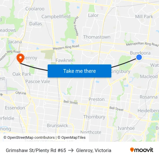 Grimshaw St/Plenty Rd #65 to Glenroy, Victoria map