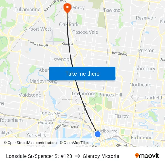 Lonsdale St/Spencer St #120 to Glenroy, Victoria map