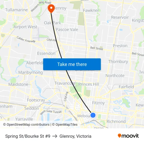 Spring St/Bourke St #9 to Glenroy, Victoria map