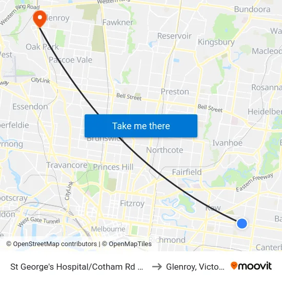 St George's Hospital/Cotham Rd #40 to Glenroy, Victoria map
