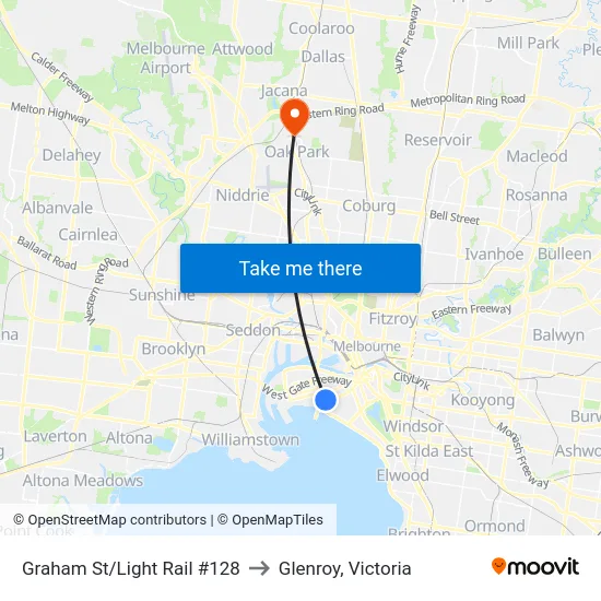 Graham St/Light Rail #128 to Glenroy, Victoria map