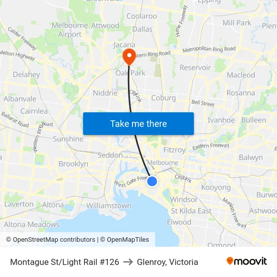 Montague St/Light Rail #126 to Glenroy, Victoria map