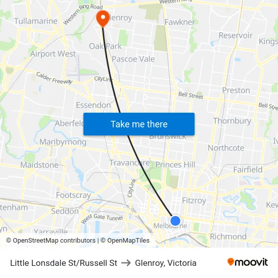 Little Lonsdale St/Russell St to Glenroy, Victoria map