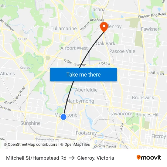 Mitchell St/Hampstead Rd to Glenroy, Victoria map
