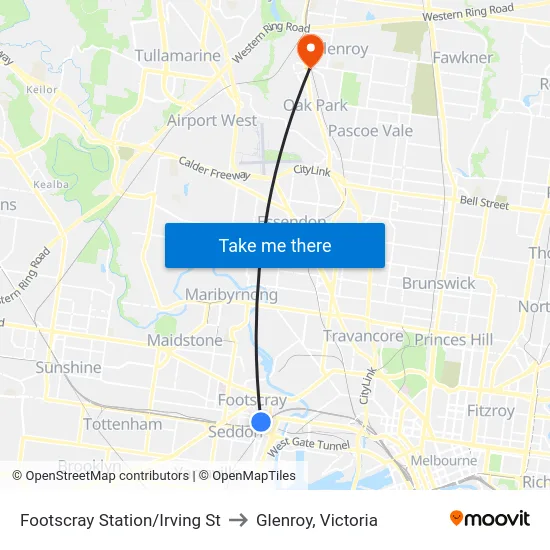 Footscray Station/Irving St to Glenroy, Victoria map
