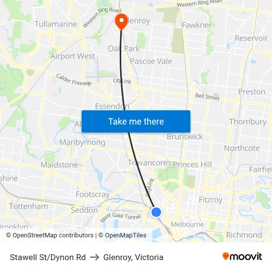 Stawell St/Dynon Rd to Glenroy, Victoria map
