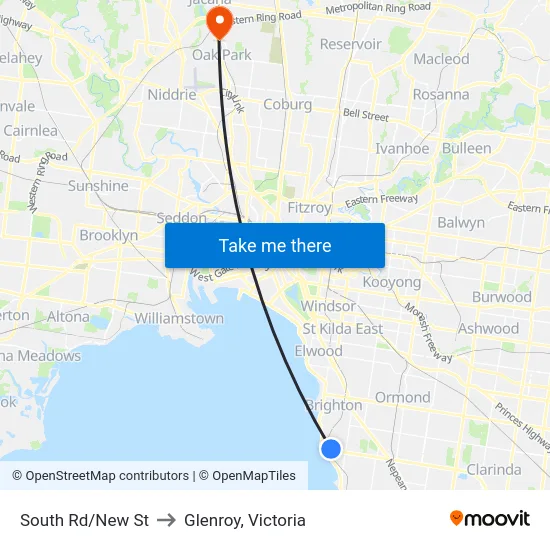 South Rd/New St to Glenroy, Victoria map