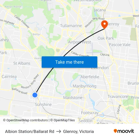 Albion Station/Ballarat Rd to Glenroy, Victoria map