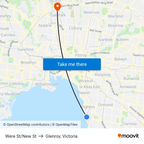 Were St/New St to Glenroy, Victoria map