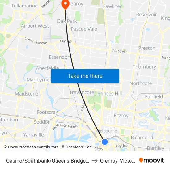 Casino/Southbank/Queens Bridge St to Glenroy, Victoria map