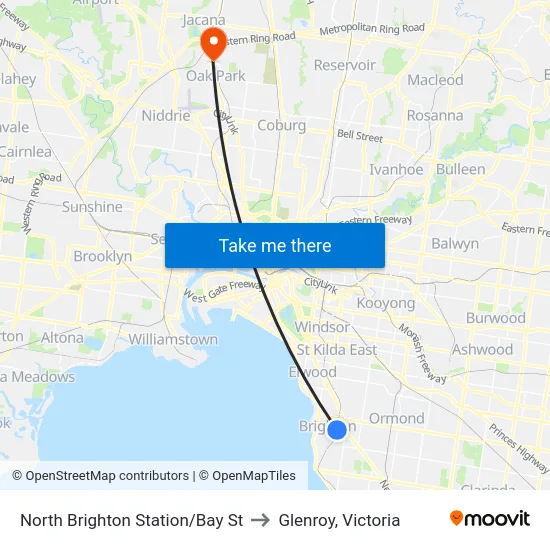 North Brighton Station/Bay St to Glenroy, Victoria map