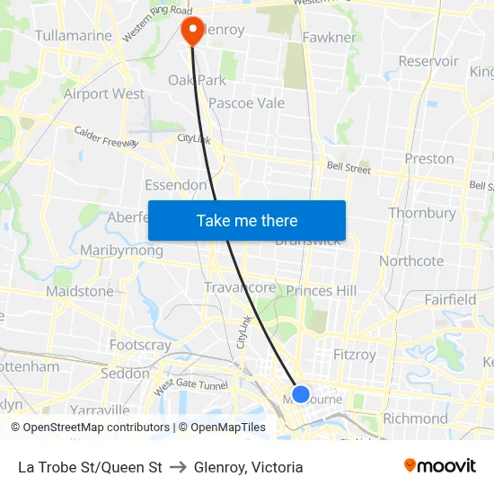 La Trobe St/Queen St to Glenroy, Victoria map