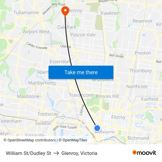 William St/Dudley St to Glenroy, Victoria map