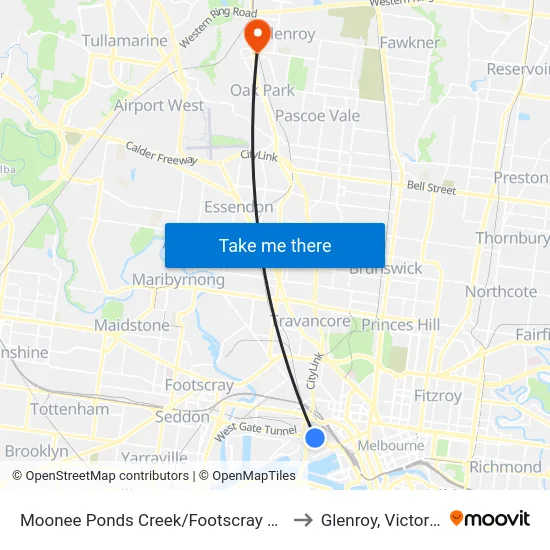 Moonee Ponds Creek/Footscray Rd to Glenroy, Victoria map
