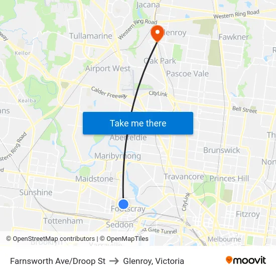 Farnsworth Ave/Droop St to Glenroy, Victoria map