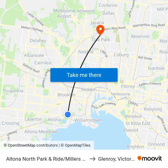 Altona North Park & Ride/Millers Rd to Glenroy, Victoria map