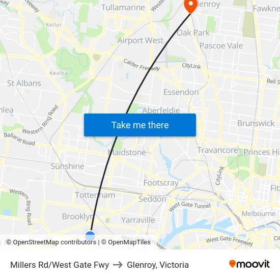 Millers Rd/West Gate Fwy to Glenroy, Victoria map