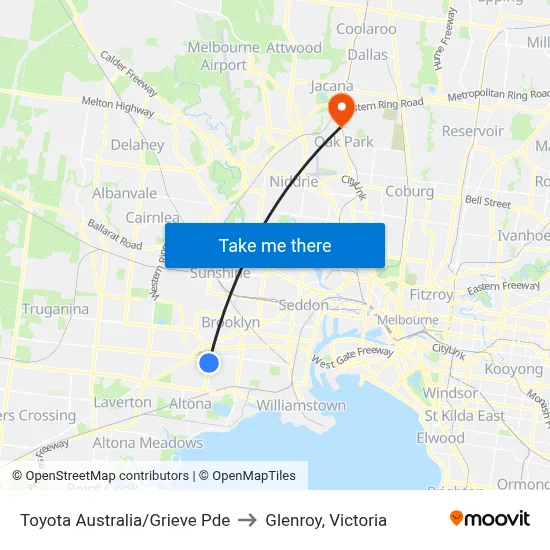 Toyota Australia/Grieve Pde to Glenroy, Victoria map