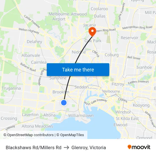 Blackshaws Rd/Millers Rd to Glenroy, Victoria map