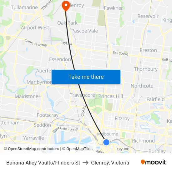 Banana Alley Vaults/Flinders St to Glenroy, Victoria map