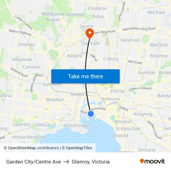 Garden City/Centre Ave to Glenroy, Victoria map