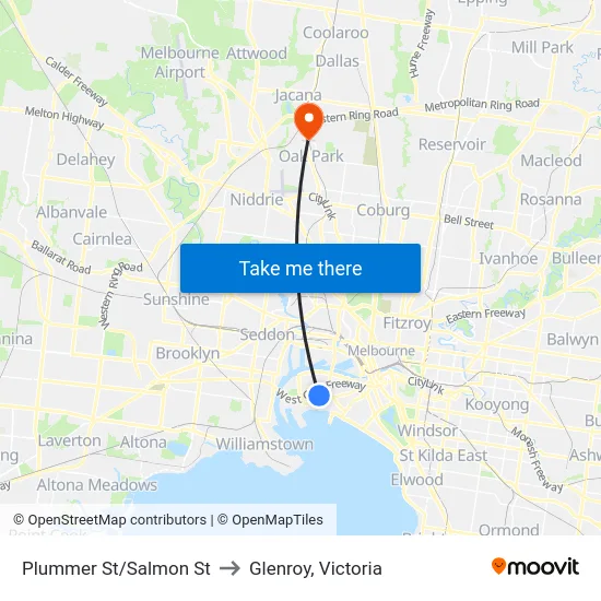 Plummer St/Salmon St to Glenroy, Victoria map