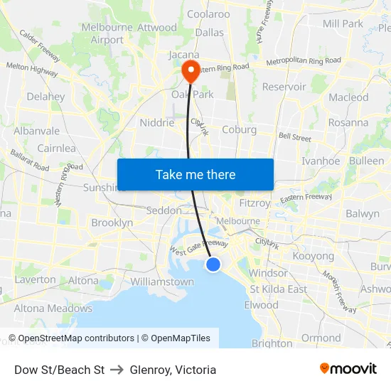 Dow St/Beach St to Glenroy, Victoria map