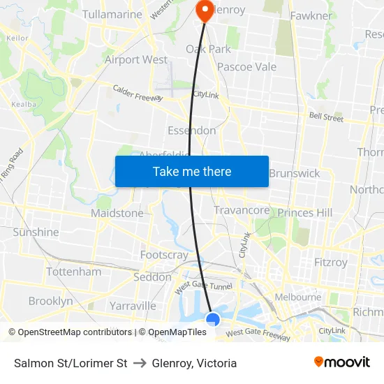Salmon St/Lorimer St to Glenroy, Victoria map