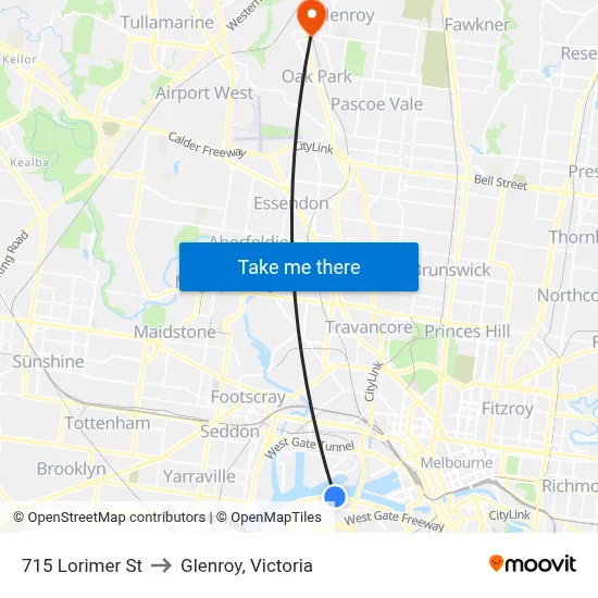 715 Lorimer St to Glenroy, Victoria map