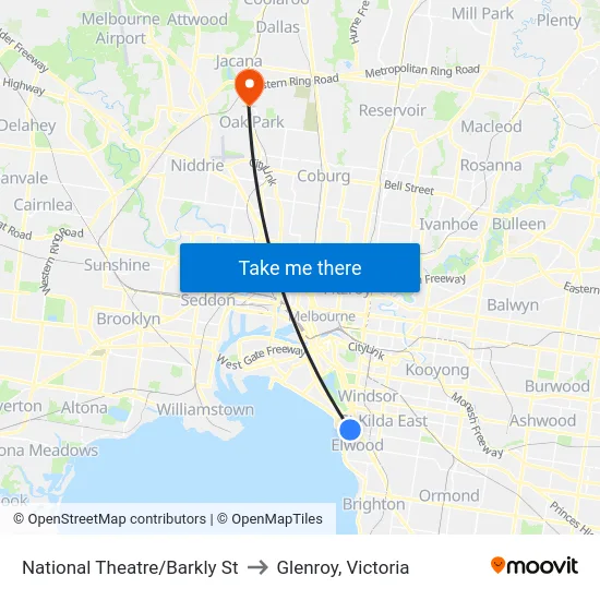 National Theatre/Barkly St to Glenroy, Victoria map