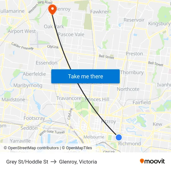 Grey St/Hoddle St to Glenroy, Victoria map
