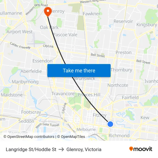 Langridge St/Hoddle St to Glenroy, Victoria map