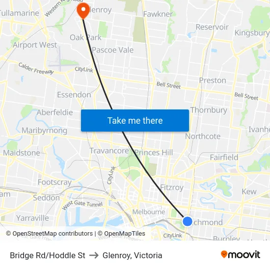Bridge Rd/Hoddle St to Glenroy, Victoria map