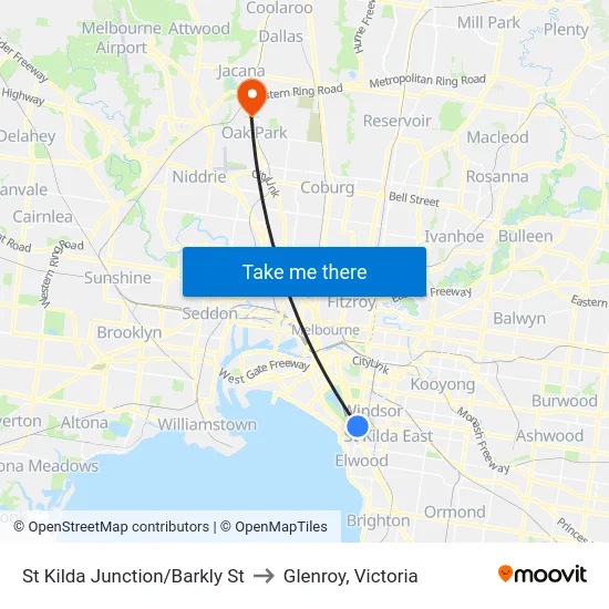St Kilda Junction/Barkly St to Glenroy, Victoria map