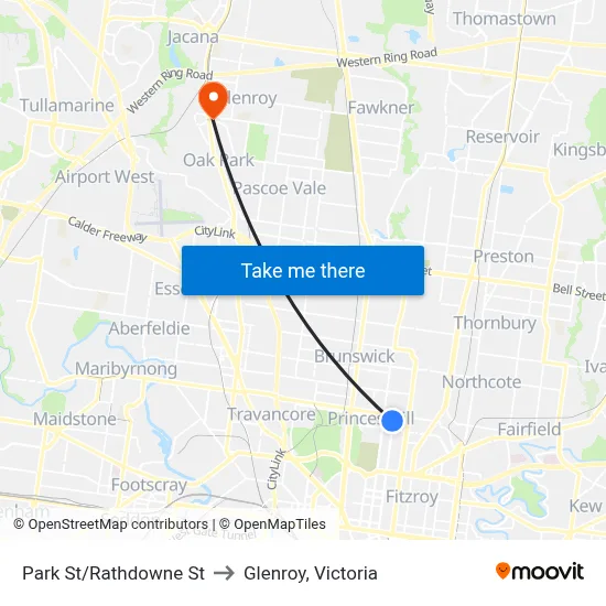Park St/Rathdowne St to Glenroy, Victoria map