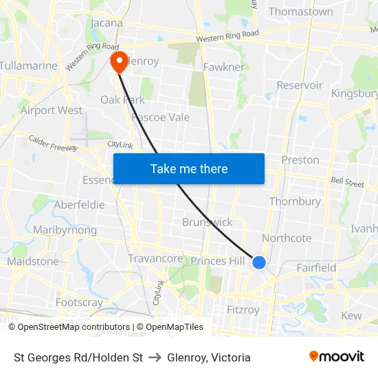 St Georges Rd/Holden St to Glenroy, Victoria map