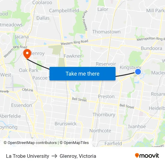 La Trobe University to Glenroy, Victoria map