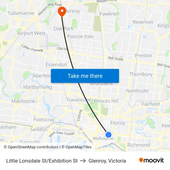 Little Lonsdale St/Exhibition St to Glenroy, Victoria map