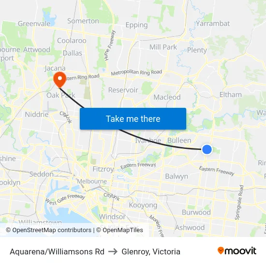 Aquarena/Williamsons Rd to Glenroy, Victoria map